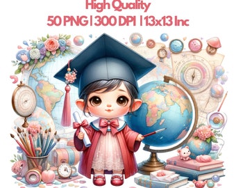 Graduating Students Clipart, Watercolor Graduate Clipart, Graduation PNG, Educational Clipart, Preschool Graduation, Graduation Party