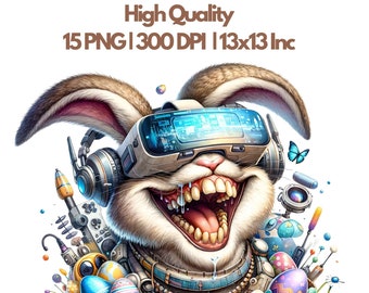 Imágenes prediseñadas de conejito de Pascua divertido, imágenes digitales de conejos extravagantes para manualidades de Pascua, lindo huevo de Pascua de caricatura, invitaciones y proyectos de primavera