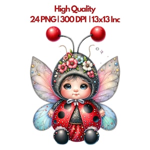 Pacchetto clipart gnomo coccinella, gnomo coccinella miracoloso, 24 gnomo coccinella, grafica PNG gnomo primavera, sublimazione primavera, uso commerciale