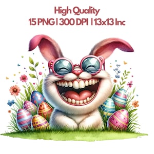 Funny Easter Bunny Clipart, Whimsical Rabbit Digital Images for Easter Crafts,  Cute Caricature Easter Egg, Invitations & Spring Projects