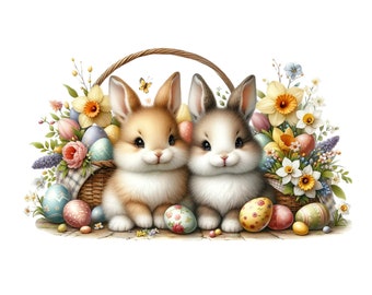 Osterhase Clipart Bundle, 20 hochwertige transparente Clipart, rustikale Ostern Clipart, Ostereier Clipart, Ostern Korb Clipart