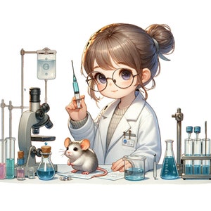Paquete de imágenes prediseñadas de científicos y experimentos lindos / 23 fondo transparente de alta calidad / Ciencia PNG/ Ciencia estudiantil /Clipart de ciencia