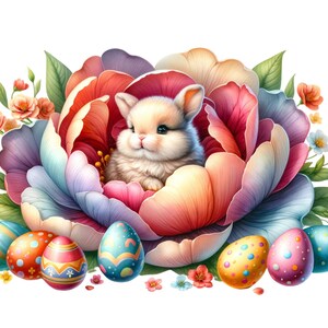 Easter Bunny in a Flower Clipart Bundle, 12 High Quality Transparent, Easter Eggs Clipart, Easter Flower Clipart, Easter Bunny Clipart