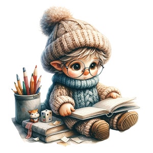 Pacote de clipart de gnomos de volta às aulas | 25 Clipart PNG transparente de alta qualidade | Gráficos PNG do gnomo | Gnomo Estudante | Criação de cartões
