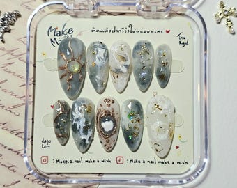 Green press-on nails [ open for custom made ] fake nails / handmade / nail /  nail art /  premieum press on nail / reuseable nail