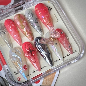 PINK FAIRY press-on nails [ open for custom made ] fake nails / handmade / nail /  nail art /  premieum press on nail / reuseable nail
