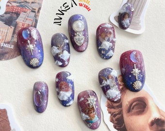 ANGEL-PURPLE press-on nails [ open for custom made ] fake nails / handmade / nail /  nail art /  premieum press on nail / reuseable nail