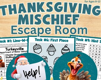 Thanksgiving Mischief A Turkey Themed Printable Escape Room Game for Ages 8-12 with Coordinating Printable Party Decor