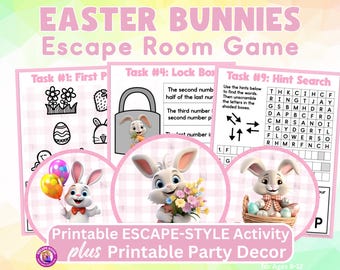 Easter Bunnies Escape Room Game: Printable Party Decor (Ages 8-12)