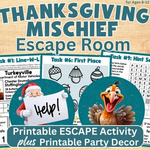 Thanksgiving Mischief A Turkey Themed Printable Escape Room Game for Ages 8-12 with Coordinating Printable Party Decor