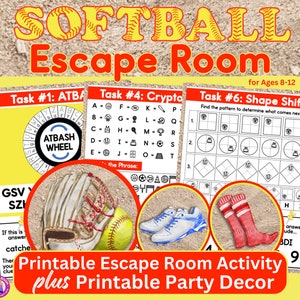 Softball Printable Escape Room Game with Printable Party Decorations for Kids Ages 8-12