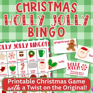 Weihnachts-Holly-Jolly-Bingo-Spiel zum Ausdrucken mit speziellen Holly-Jolly-Visitenkarten