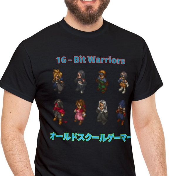 16-Bit Warrior Pixel Icons Unisex Tee, Classic Retro Gaming T-Shirt for Fantasy Game Lovers, Fantasy Warriors Pixel Art Shirt, 16 Bit Tee