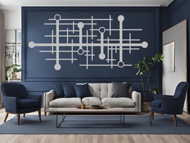 Mid Century Modern Metal Wall Art for Living Room Decor, Geometric Line