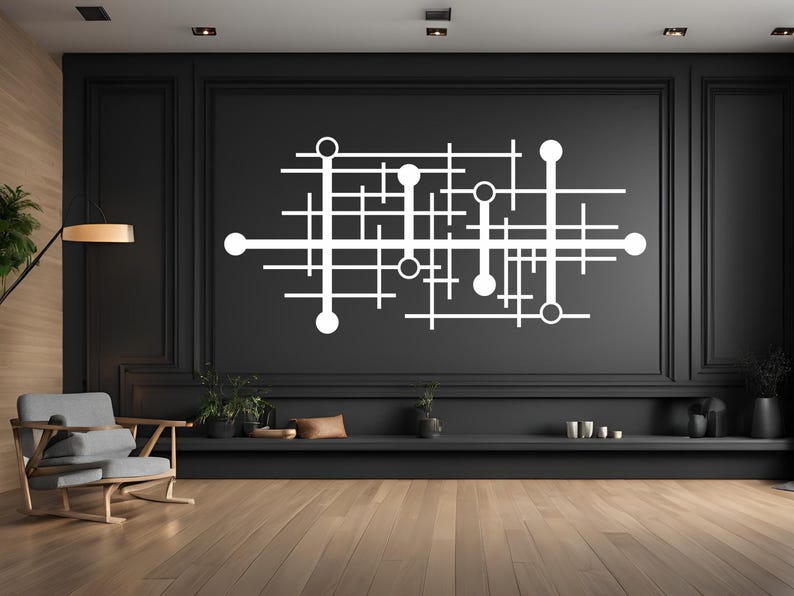 Mid Century Modern Metal Wall Art for Living Room Decor, Geometric Line