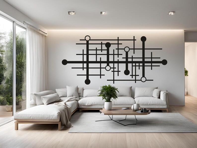 Mid Century Modern Metal Wall Art for Living Room Decor, Geometric Line