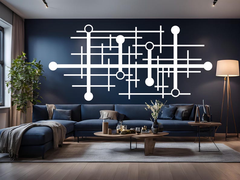 Mid Century Modern Metal Wall Art for Living Room Decor, Geometric Line
