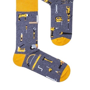 Builder Man Socks: Garage Tools Funny Crew Socks