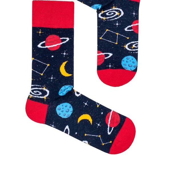 Chaussettes homme planètes de l’univers spatial, chaussettes drôles, chaussettes confortables, décontractées, design amusant, fou, cool, idée cadeau, cadeau parfait, chaussettes pour hommes, dépareillées