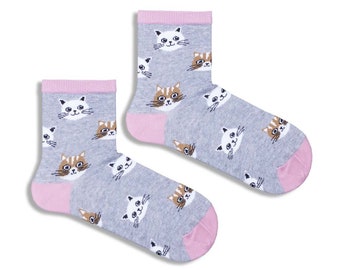 Kitty Pussy Cat Kids Socks, Funny Socks, Cozy Socks, Casual, Fun Design, Crazy, Cool, Gift Idea, Perfect Gift, Mismatched