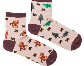 Squirrel Woman Socks, Funny Socks, Cozy Socks, Casual, Fun Design, Crazy, Cool, Gift Idea, Perfect Gift, Women Socks, Mismatched