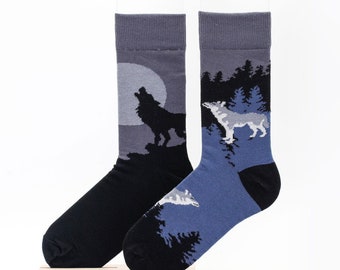 Wolf Moon Cotton Socks: Unisex Fun Design