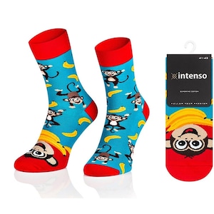 Calcetines de plátanos mono feliz, calcetines divertidos, acogedores, calcetines de hombre, calcetines de mujer, calcetines locos, calcetines coloridos, idea de regalo, regalo perfecto, no coincidentes