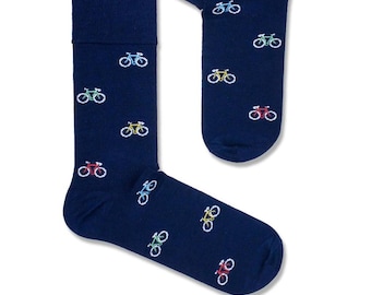 Bike Socks: Combed Cotton Blend, Funny Bicycle Print