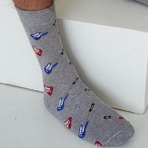 Calcetines unisex con música rock y guitarra eléctrica, calcetines, calcetines divertidos, calcetines cómodos, calcetines locos, calcetines coloridos, idea de regalo, regalo perfecto, no coincidentes