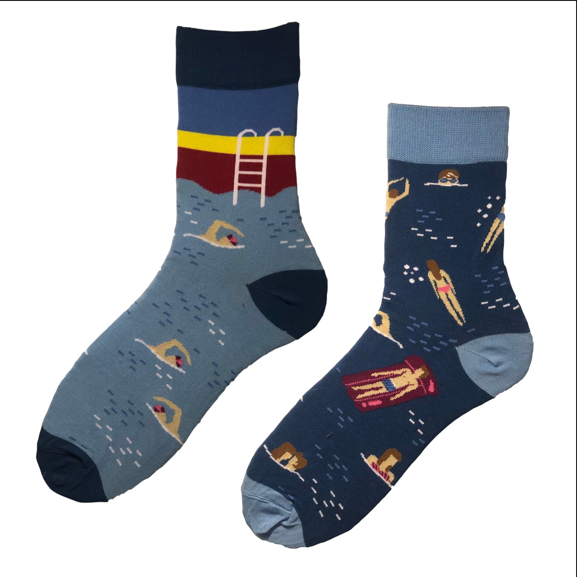 Pool Swimmer Cotton Socks: Mismatched Fun Design