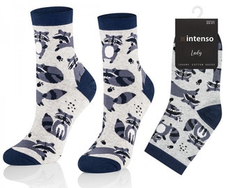 Raccoon Socks: Combed Cotton Blend, Funny Novelty Socks