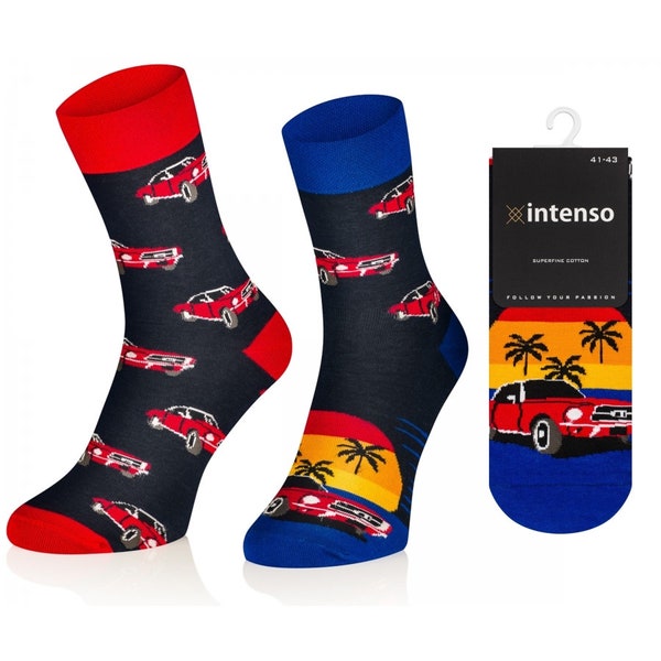 Ford Mustang Oldtimer Socken, Lustige Socken, Gemütliche Socken, Männersocken, Verrückte Socken, Bunte Socken, Geschenkidee, Perfektes Geschenk, Mismatched