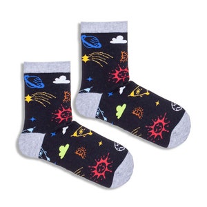 Stars Planets Universe Kids Socks, Funny Socks, Cozy Socks, Casual, Fun Design, Crazy, Cool, Gift Idea, Perfect Gift, Men Socks, Mismatched