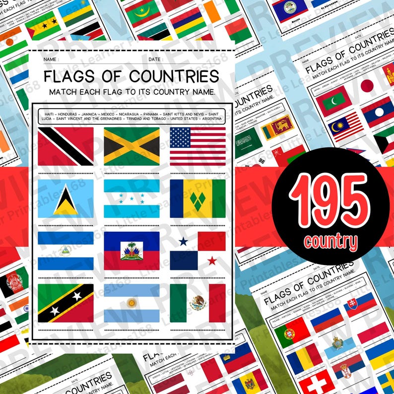 Color The Flags Worksheets.pdf World Flags Worksheets: Geography Activity Pack (printable PDF) - Etsy