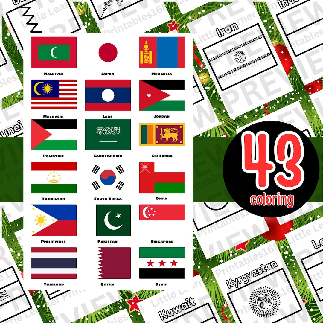 Asian Flags Coloring Book, Geography Activity (printable PDF) - Etsy ...