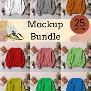 Bundle di mockup (x25), Bundle di mockup di felpa piegata, Bundle di mockup, Modello di mockup, Neutro Casual Semplice Autunno Inverno