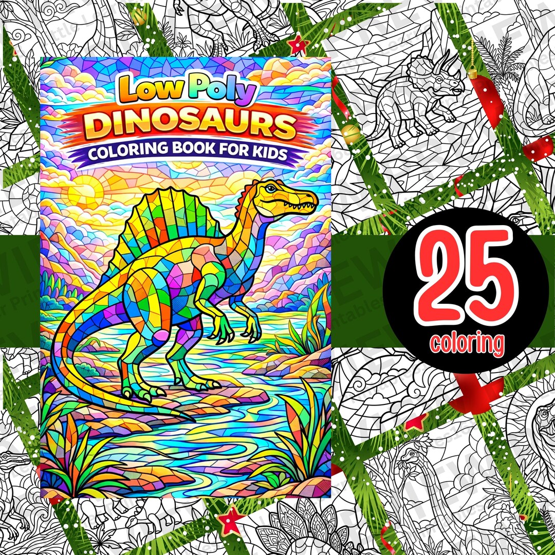 Low Poly Dinosaur Coloring Book for Kids Geometric Dinosaurs Printable ...
