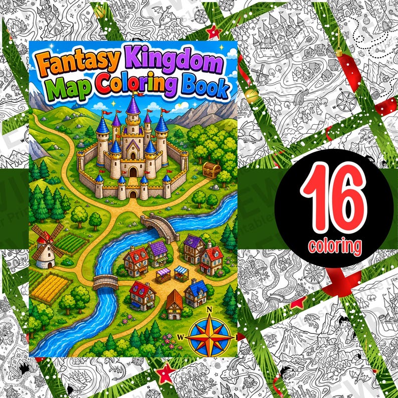 Fantasy Kingdom Map Coloring Book for Kids Magical Castles Dragons ...