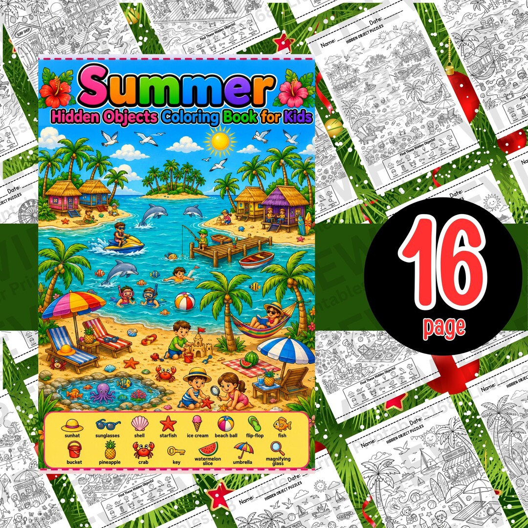 Summer Hidden Objects Coloring Book for Kids Seek and Find Sunny ...