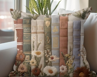 Funda de cojín con temática literaria / Cojín botánico de estilo cottagecore / Decoración acogedora para leer / Regalo para lectores*