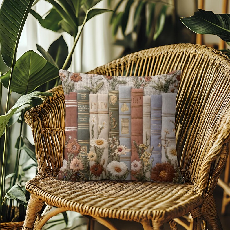 Bookish Throw Pillow Case | Cottagecore Botanical Cushion | Cozy Reading Decor | Reader Gift* image 10