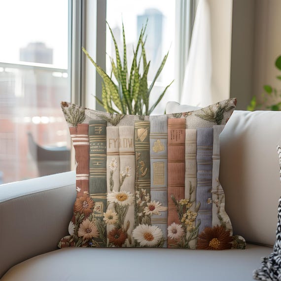 Bookish Throw Pillow Case | Cottagecore Botanical Cushion | Cozy Reading Decor | Reader Gift*
