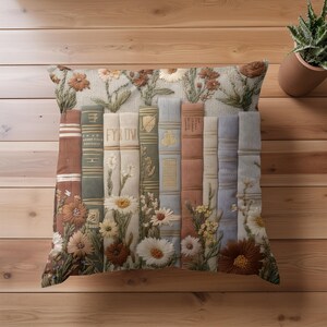 Bookish Throw Pillow Case | Cottagecore Botanical Cushion | Cozy Reading Decor | Reader Gift* image 4