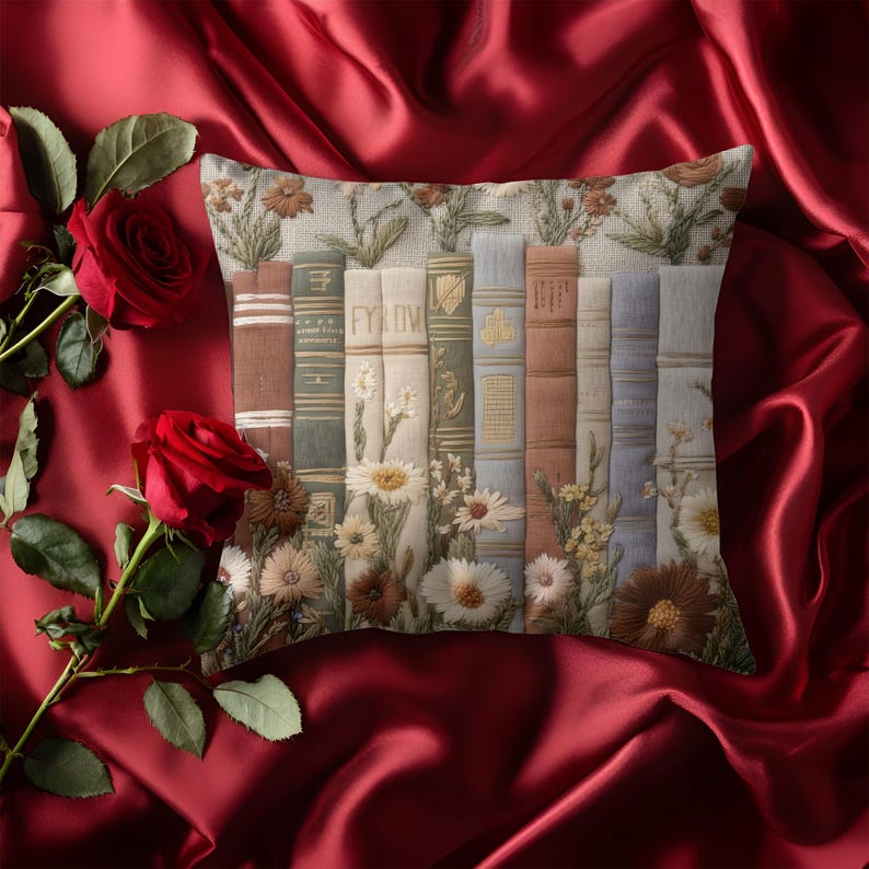 Bookish Throw Pillow Case | Cottagecore Botanical Cushion | Cozy Reading Decor | Reader Gift* image 8