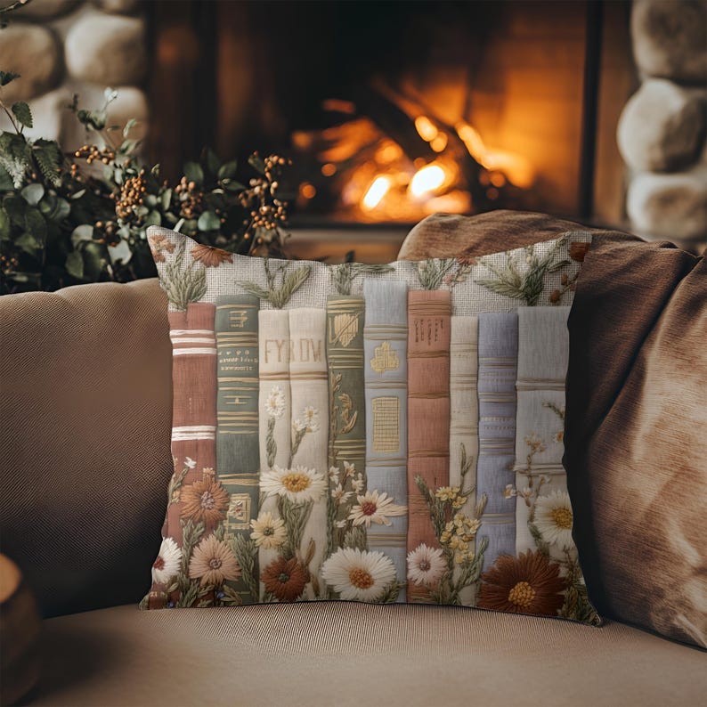 Bookish Throw Pillow Case | Cottagecore Botanical Cushion | Cozy Reading Decor | Reader Gift* image 9