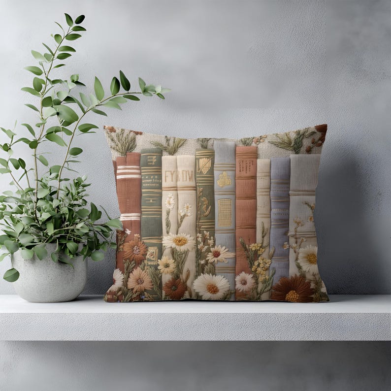 Bookish Throw Pillow Case | Cottagecore Botanical Cushion | Cozy Reading Decor | Reader Gift* image 6