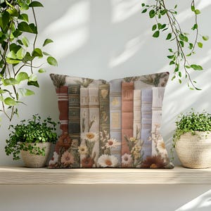Bookish Throw Pillow Case | Cottagecore Botanical Cushion | Cozy Reading Decor | Reader Gift* image 2