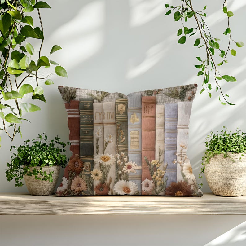 Bookish Throw Pillow Case | Cottagecore Botanical Cushion | Cozy Reading Decor | Reader Gift* image 2
