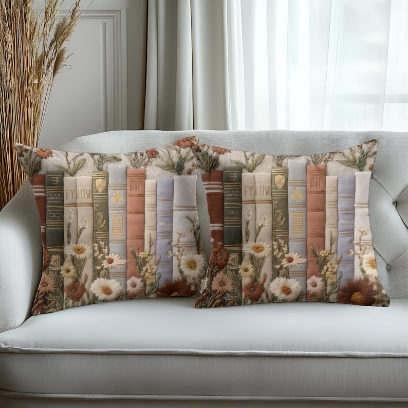 Bookish Throw Pillow Case | Cottagecore Botanical Cushion | Cozy Reading Decor | Reader Gift* image 3