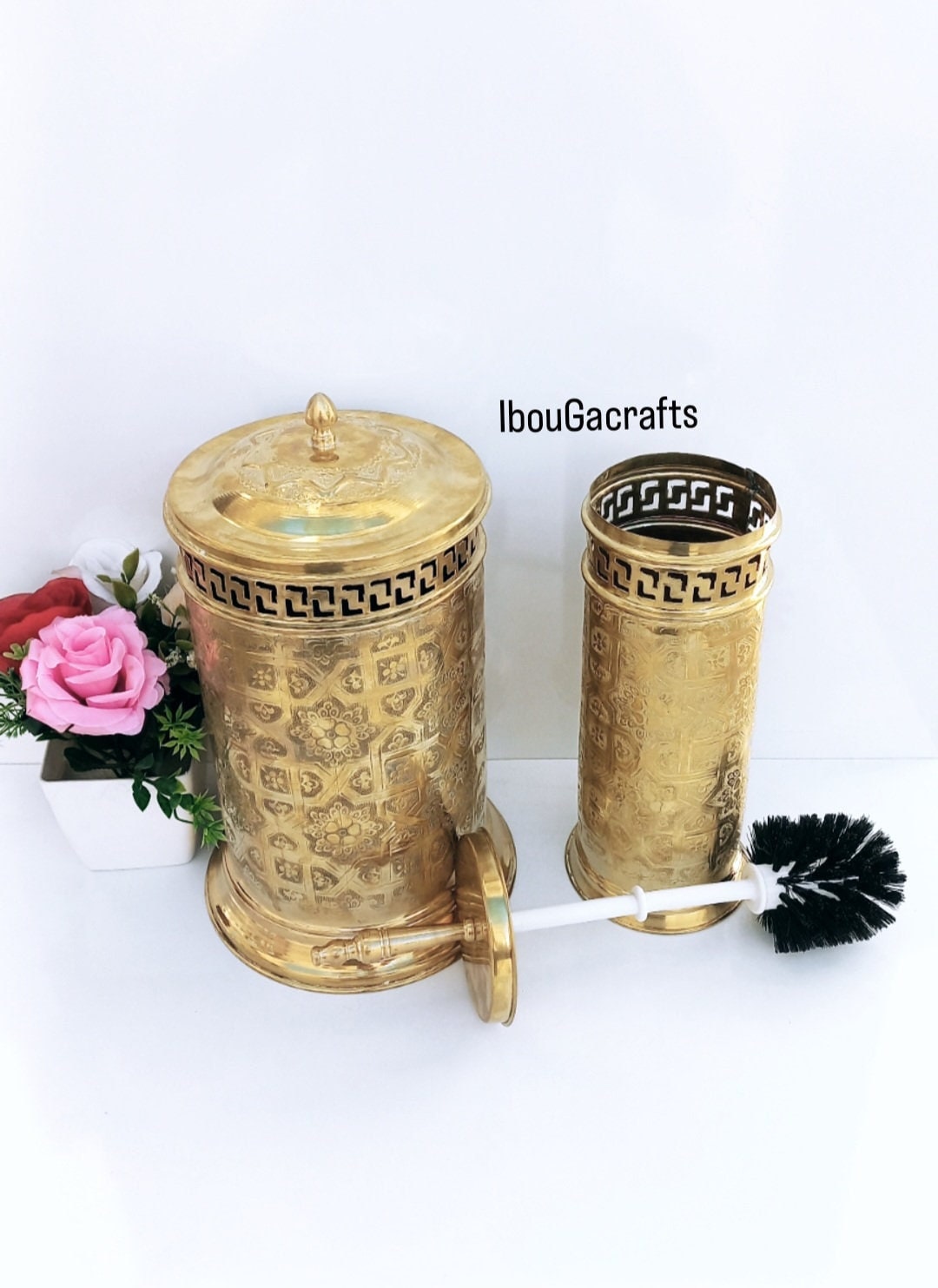 Toilet Brush Holderbrass Trash Canbrass Bathroom Set Modern Etsy